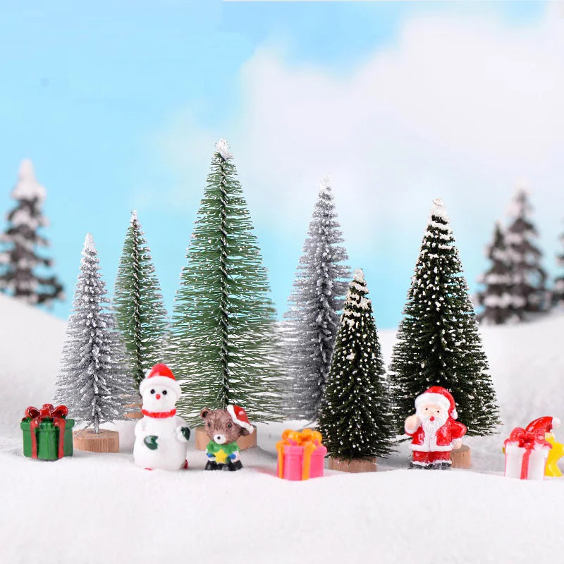 6PCS Mini Christmas Trees – PVC Micro Landscape Xmas Tree Decorations in 7CM/9CM Sizes for Home, Navidad & Holiday Gifts