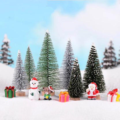 6PCS Mini Christmas Trees – PVC Micro Landscape Xmas Tree Decorations in 7CM/9CM Sizes for Home, Navidad & Holiday Gifts