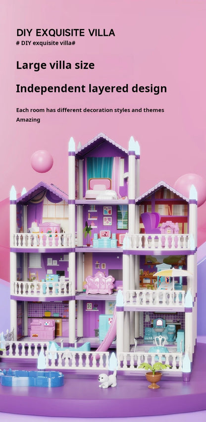 3D DIY Fantasy Princess Castle Villa Assembly Doll House Set – Creative Building Toys for Girls, Home Play & Kids 3D Educational Toy Kit