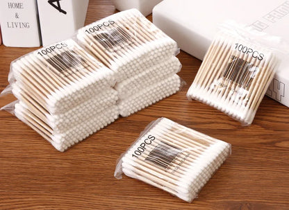 100/500/1000/2000 bastoncillos de algodón de doble punta con palos de madera – para maquillaje, belleza, nariz, oídos y cuidado personal