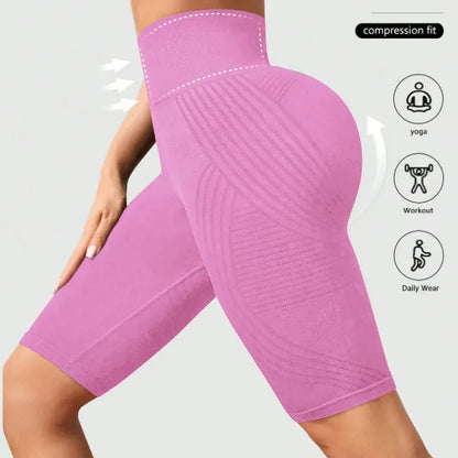 Women’s High Waist Seamless Slim Yoga Shorts Stretchy Push Up Butt Lifting Knitted Workout Running