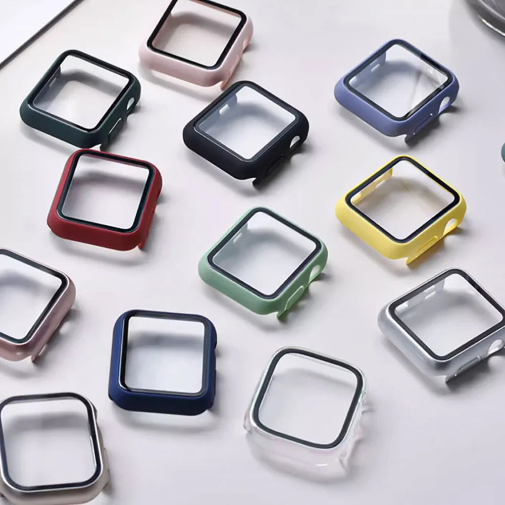 Funda con protector de pantalla de cristal templado para Apple Watch Series 10, 9, 8, 7, 6, SE y 5 (38 mm-46 mm) – Cubierta protectora completa 2 en 1