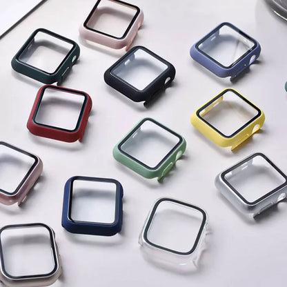 Funda con protector de pantalla de cristal templado para Apple Watch Series 10, 9, 8, 7, 6, SE y 5 (38 mm-46 mm) – Cubierta protectora completa 2 en 1