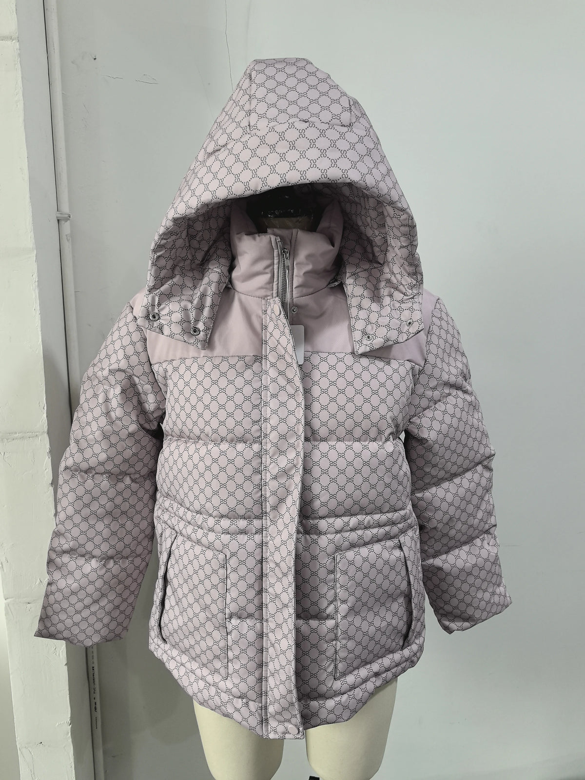 Women’s Winter Printed Coat & Pants 2-Piece Set – Warm Stand Neck Hooded Cotton Jacket with High-Waisted Pants, Chic Casual Outfit