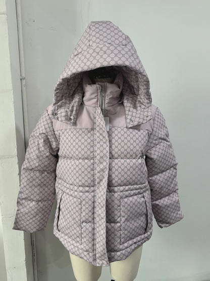 Women’s Winter Printed Coat & Pants 2-Piece Set – Warm Stand Neck Hooded Cotton Jacket with High-Waisted Pants, Chic Casual Outfit