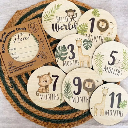 7PCS Newborn Milestone Wooden Cards – Baby Monthly Growth Announcement Props, Baby Shower Gift for Boys & Girls, Pregnancy Photography Accessories for First Year Memories & Photo Sessions