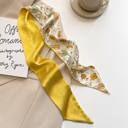 Khaki Nude Silk Scarf Hair Band – Vintage Satin Ribbon Bow Hair Accessory for Women | Elegant Fashion Hair Tie