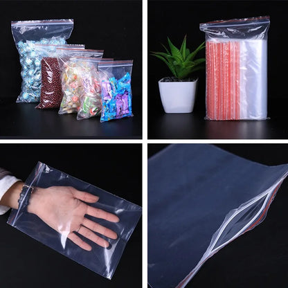 100/200 bolsas transparentes con cierre de cremallera – Bolsas de plástico gruesas resellables para alimentos, joyas, organización de cocina, almacenamiento de artículos pequeños y suministros de embalaje