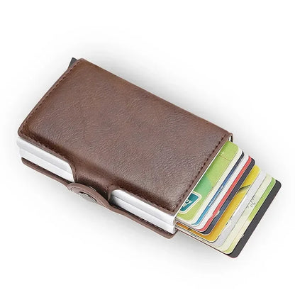 Cartera metálica para hombre con bloqueo RFID, de piel sintética, aluminio, tarjetero delgado