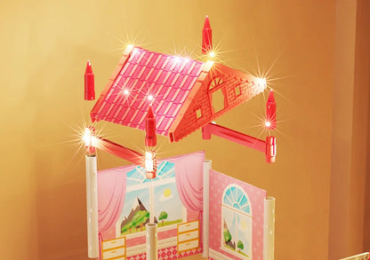 3D DIY Mini Princess Castle Villa Assembly Toy House with LED Lights – Creative Doll House Accessories Set, Girl Birthday Gift