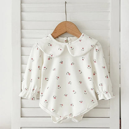 Conjunto de 2 piezas de pelele floral con sombrero para bebé, mameluco con solapa para recién nacida, conjunto de primavera