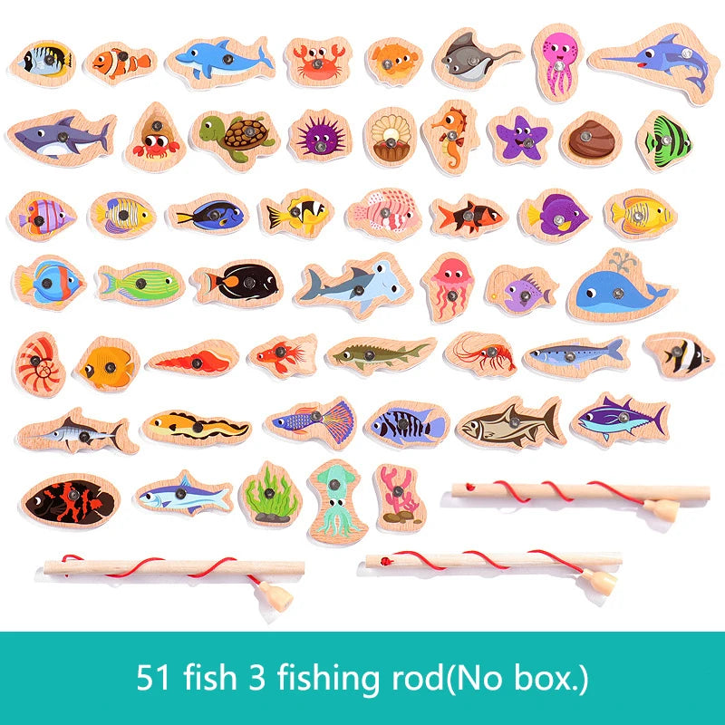 Jouet de Pêche Magnétique en Bois – Jeu d'Apprentissage Montessori sur la Vie Marine, Activité de Pêche Éducative Précoce pour Bébé, Jouet de Développement Cognitif Interactif Parent-Enfant pour Enfants