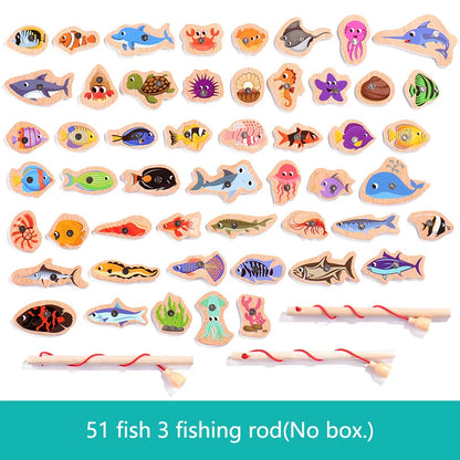 Jouet de Pêche Magnétique en Bois – Jeu d'Apprentissage Montessori sur la Vie Marine, Activité de Pêche Éducative Précoce pour Bébé, Jouet de Développement Cognitif Interactif Parent-Enfant pour Enfants