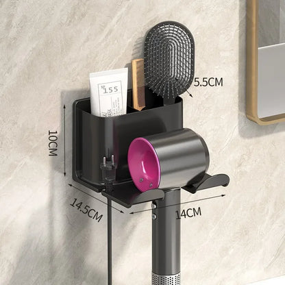 Soporte para secador de pelo montado en la pared, sin taladro, estante de almacenamiento para baño, organizador de herramientas para el cabello de plástico