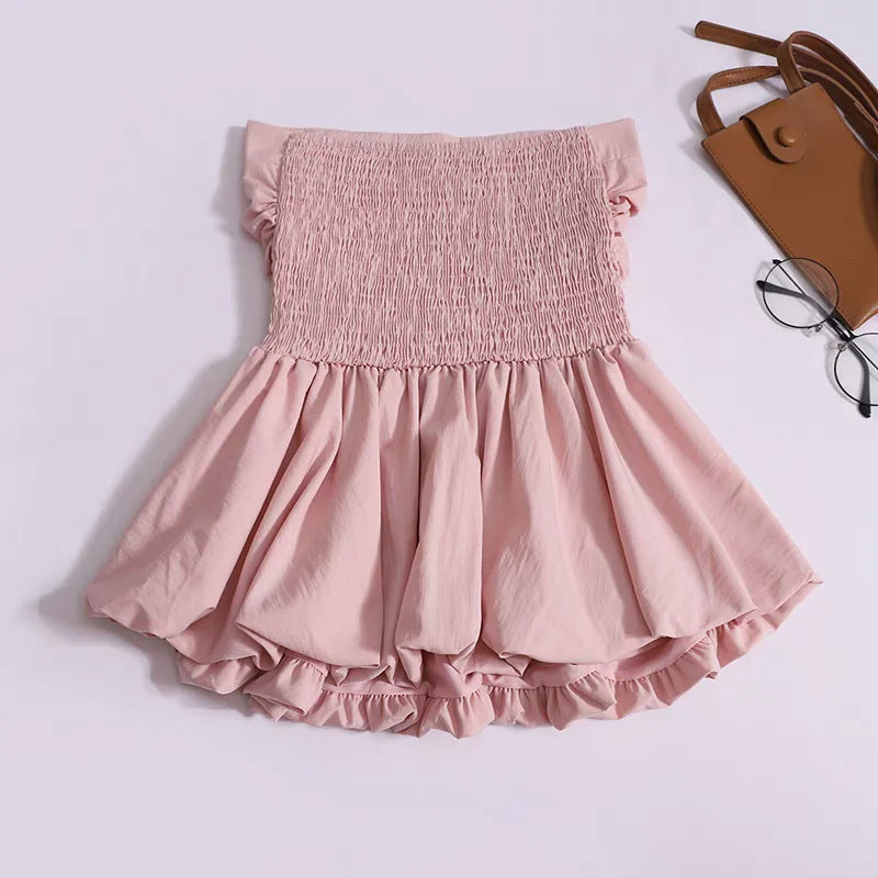 Women's Strapless Tube Top – Solid Color Pleated Sleeveless Camisole for Summer Casual Fashion