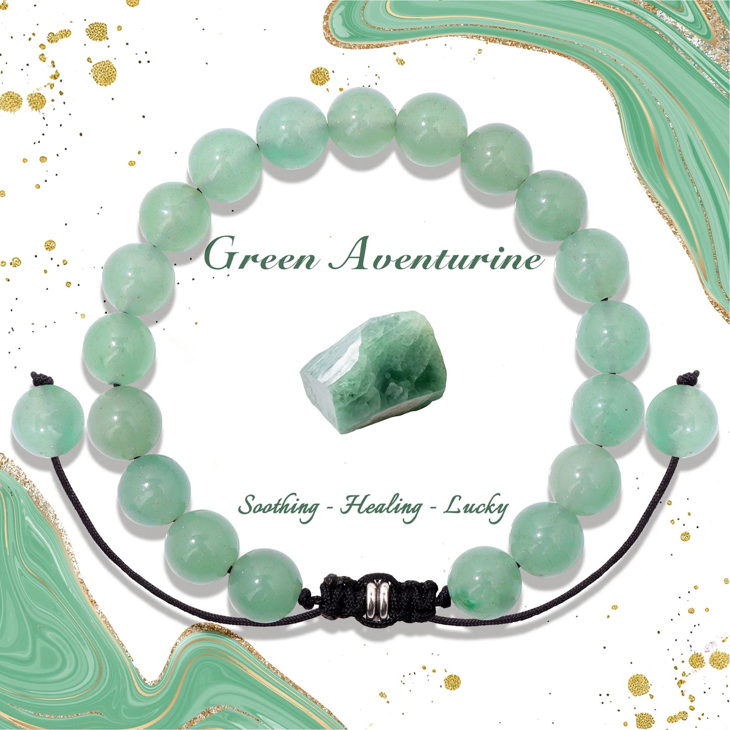 Bracelet perles de tourmaline noire naturelle – Bracelet ajustable tressé en corde avec carte cadeau pour hommes et femmes