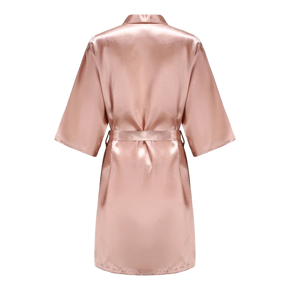 Rose Gold Satin Bridesmaid Robe – Team Bride Wedding Bathrobe for Women | Bridal Party Kimono Gown for Maid of Honor & Mother Gift