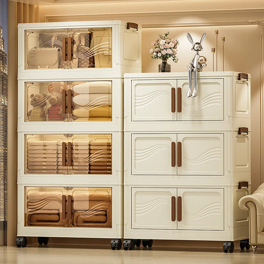 Caja de almacenamiento plegable con puerta transparente – Organizador grande y duradero para ropa, libros, juguetes y almacenamiento en el hogar