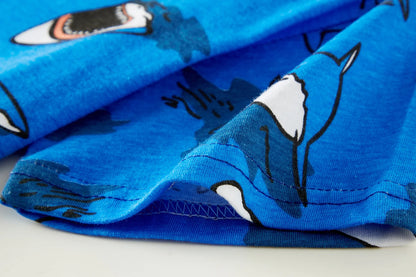 Boys 100% Cotton Shark Pajama Set Breathable Summer Short Sleeve PJs for Toddlers 1–8 Years