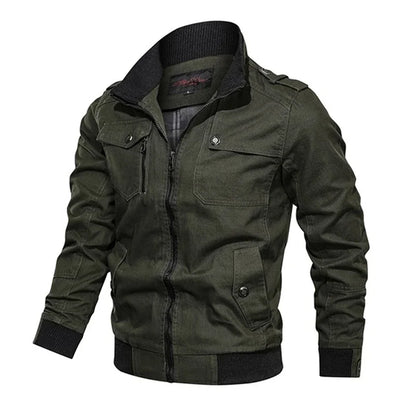 Men’s Cotton Bomber Jacket – Retro Casual Cargo Coat with Zipper Pockets, Pilot-Style Workwear Outerwear