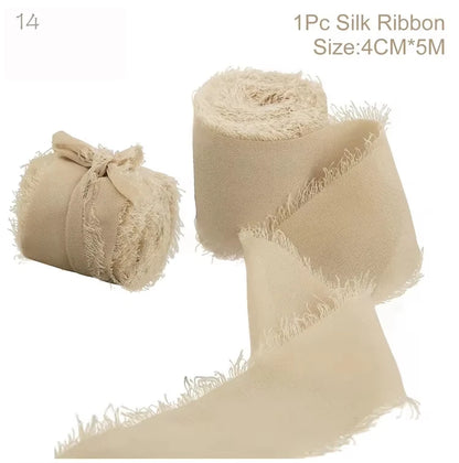 Ruban de soie en mousseline effilochée de 5 m – Ruban fait main déchiré pour bouquet de mariage et emballage cadeau