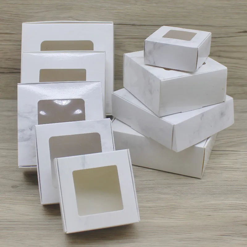 10 BOÎTES CADEAUX en papier kraft blanc avec fenêtre pour Noël, cadeaux, petites attentions et emballages de vente au détail