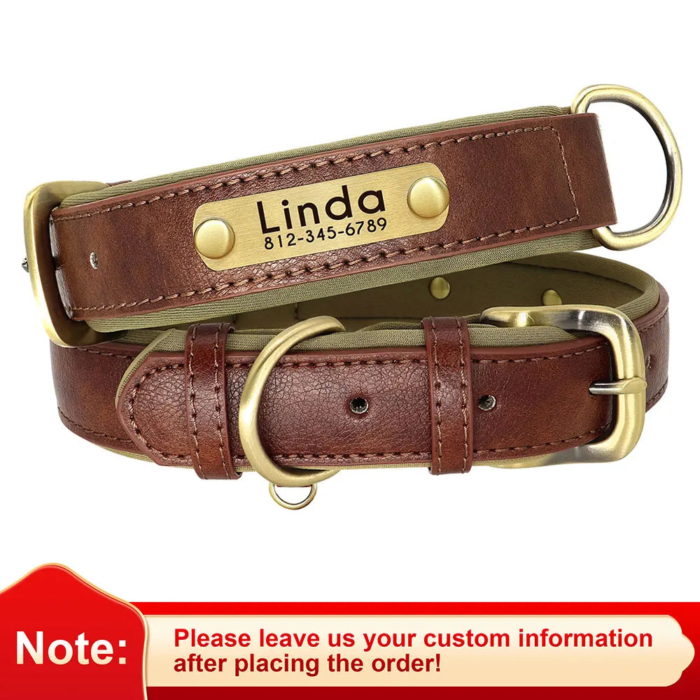 Collar de perro de piel sintética personalizado con placa de identificación grabada gratuita – Collar ajustable suave acolchado para perros pequeños, medianos y grandes