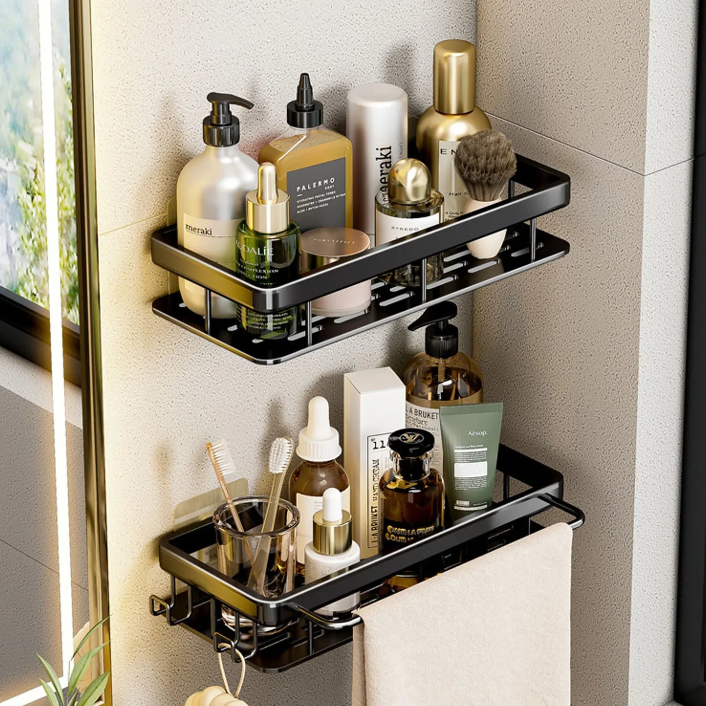 Étagère de Douche Murale sans Perçage – Support d'Angle en Aluminium pour Shampooing, Savon et Rangement de Toilette