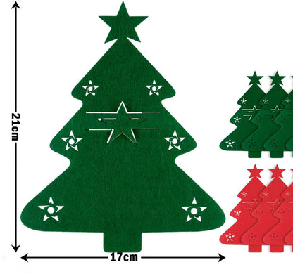 10/1PC Christmas Tree Cutlery Covers – Knife & Fork Pocket Holder Bags for Xmas Tableware, New Year Party Table Decor & Gifts