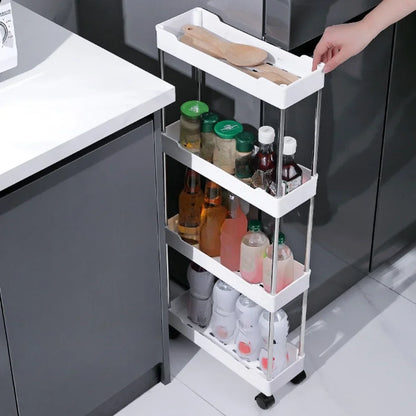 Slim Rolling Storage Trolley – Multi-Layer Bathroom, Kitchen & Living Room Organizer Shelf