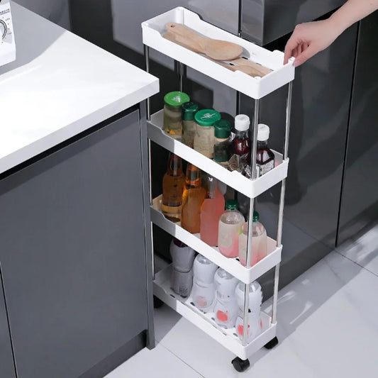 Carrito de Almacenamiento Estrecho con Ruedas – Estantería Organizadora Multicapa para Baño, Cocina y Sala de Estar