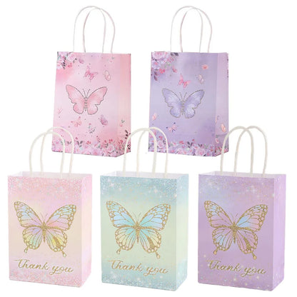 Bolsas de regalo de papel kraft de 5/10/25/50 piezas con asas – Bolsas de regalo y dulces de 10 colores para cumpleaños, bodas, baby showers y empaques de regalo