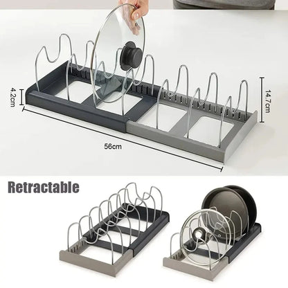Expandable Stainless Steel Pot Lid Organizer Rack Kitchen Cabinet Storage for Pans, Cutting Boards & Cookware