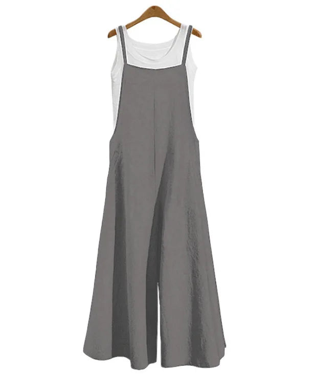 Women's Cotton Linen Wide Leg Jumpsuit Sleeveless Bib Overalls Casual Loose Summer Romper Plus Size 5XL