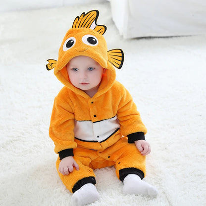 Nemo Baby Romper Onesie – Cute Hooded Cartoon Pajamas & Cosplay Costume for Newborn Boys & Girls