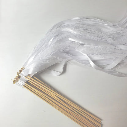 White Ribbon Wand with Bells – Fairy Streamer Stick for Weddings, Parties & Celebrations