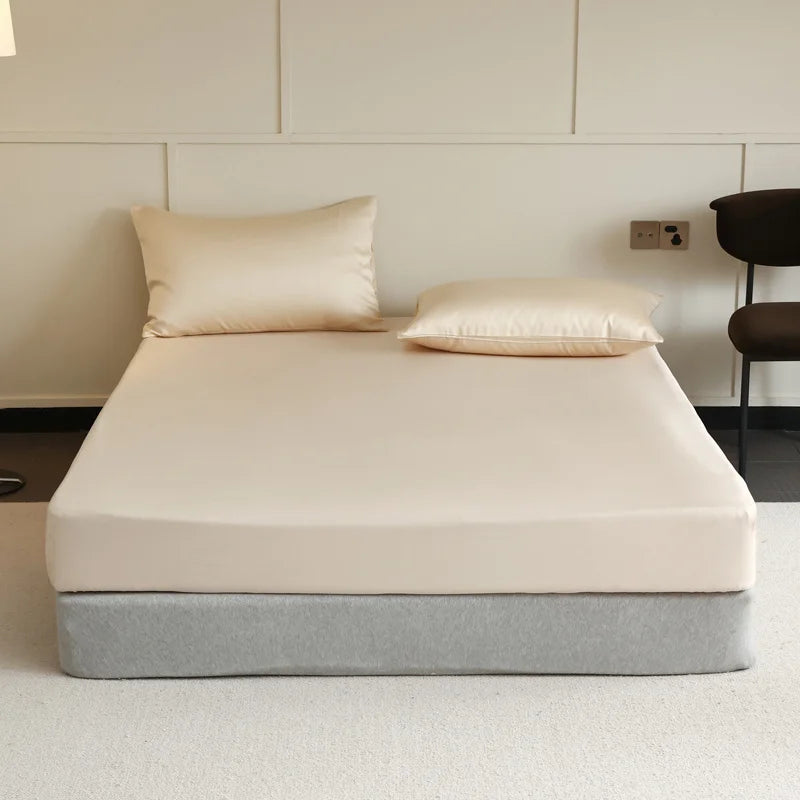 Luxury Mulberry Silk Fitted Sheet – Soft Elastic Mattress Cover for Single, Double, Queen & King Beds