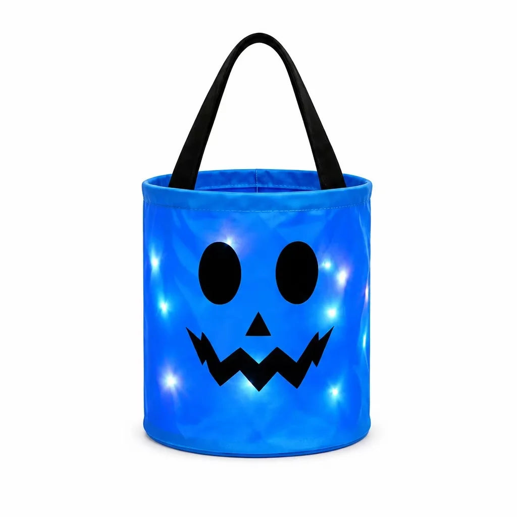 Halloween LED Pumpkin Candy Bucket, Luminous Handheld Fabric Trick or Treat Bag, Light Up Candy Basket for Kids, Halloween Party Decorations and Holiday Gifts