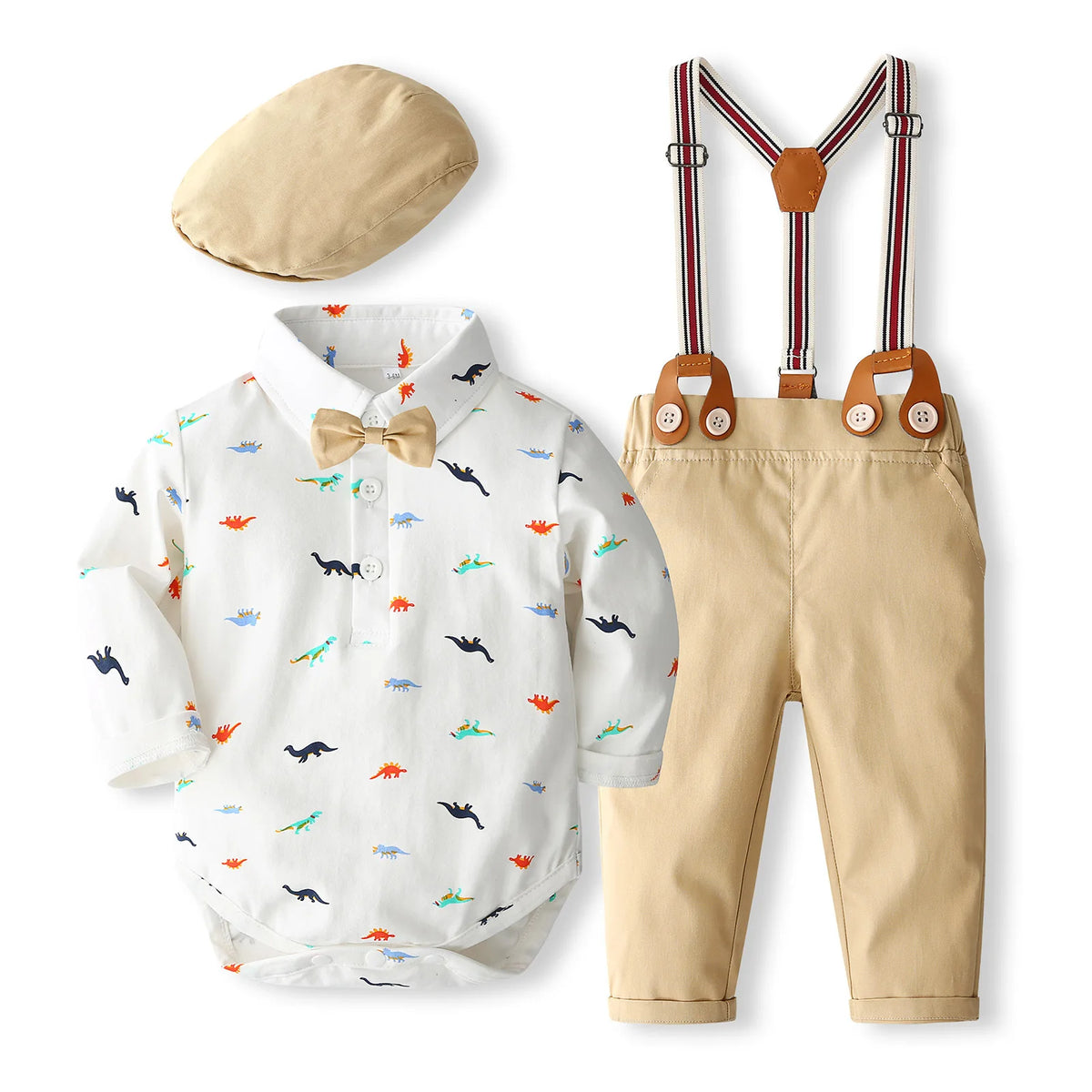 Baby Boy Gentleman Formal Outfit Set – Solid Romper with Matching Hat, Cotton First Birthday Costume for Infants & Toddlers 0-24 Months