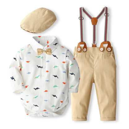 Baby Boy Gentleman Formal Outfit Set – Solid Romper with Matching Hat, Cotton First Birthday Costume for Infants & Toddlers 0-24 Months