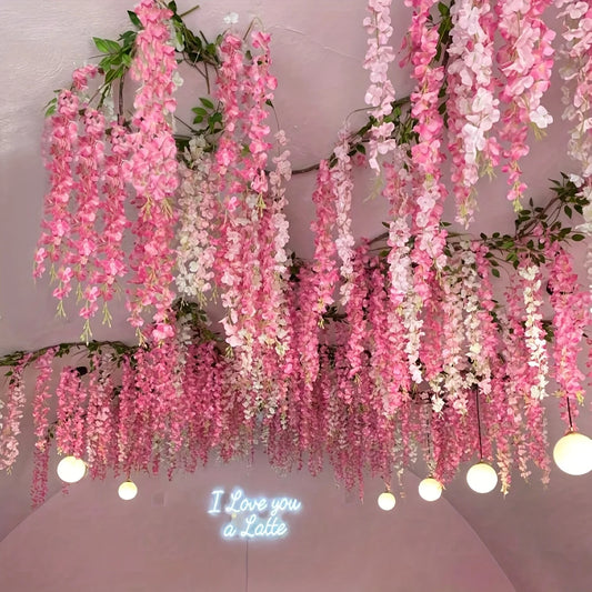 1 guirnalda de lavanda artificial – Flores colgantes de plástico sintético realistas para decoración de bodas, Día de la Madre, decoración del hogar y estilo de fiestas