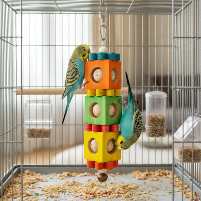 Colorful Wooden Parrot Chew Toys – Bite-Resistant Cage Enrichment Blocks & Interactive Puzzle Toys for Small Birds