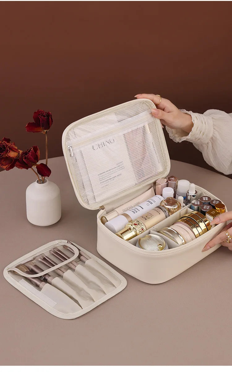 Bolsa de cosméticos de gran capacidad para mujer – Organizador de maquillaje de lujo portátil, neceser de viaje para productos esenciales de belleza, cuidado de la piel, cosméticos y accesorios personales
