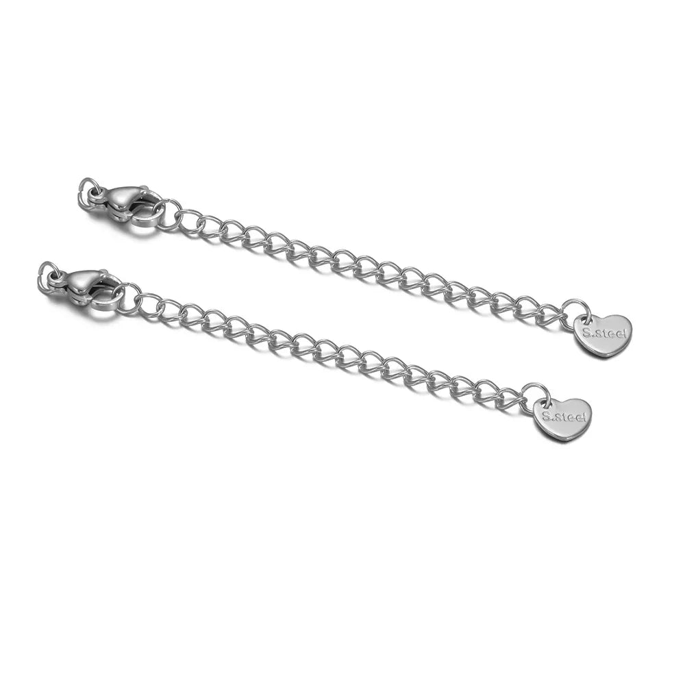 10-Piece Stainless Steel Lobster Clasps with 5cm Extension Chains – Jewelry Connectors for DIY Bracelets & Necklaces