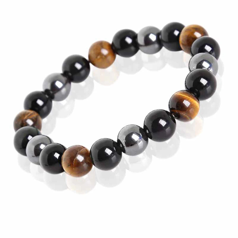 Bracelet de perles en obsidienne noire naturelle, hématite et œil de tigre – Bracelet en pierres naturelles pour homme, protection, énergie et accessoire de mode
