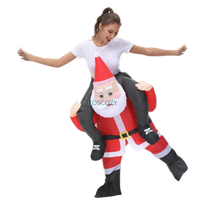 Adult Inflatable Riding Santa Claus Costume, Funny Christmas Mascot Outfit for Men and Women, Halloween Party Cosplay, Xmas Fancy Dress and Holiday Role Play