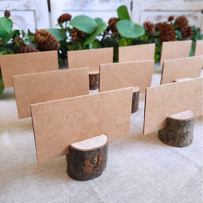10PCS Mini Rustic Wooden Place Card Holders – Small Stand for Business Cards, Photos, Table Numbers & Name Signs, Wedding Party Decor
