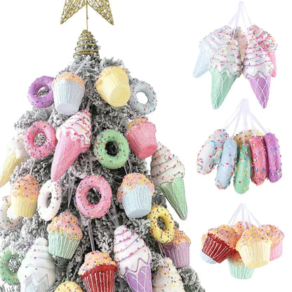 1Box Christmas Macaron Ice Cream Donut Ornaments – Cute Shaped Ball Pendants for Xmas Tree, Home, Party & Navidad Holiday Decor