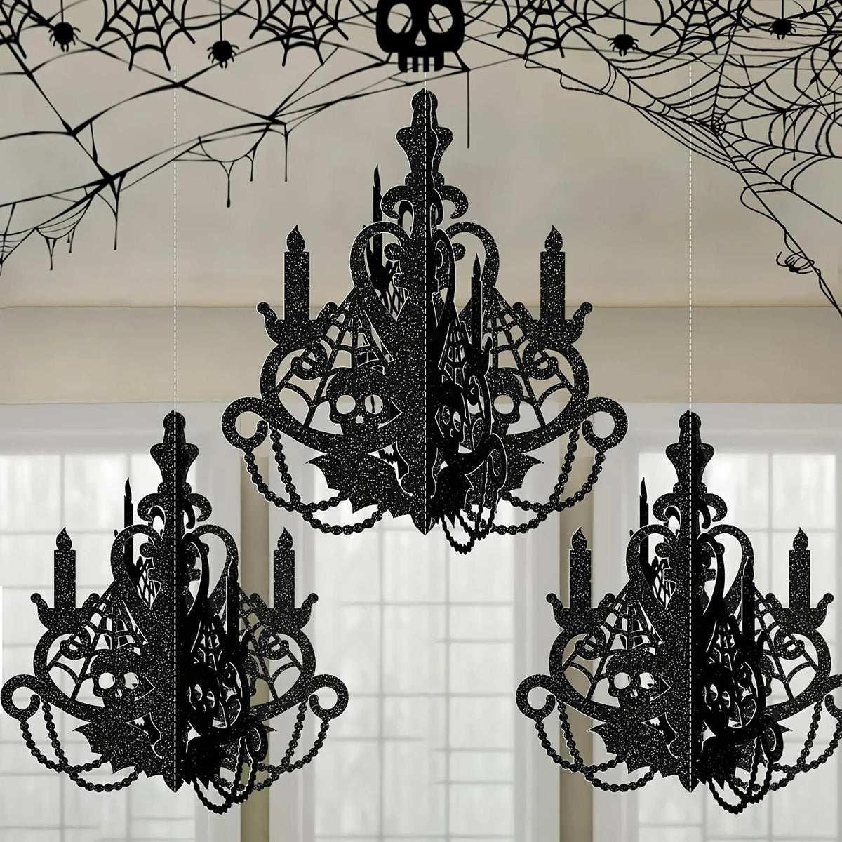 3PCS Halloween Candelabra Hanging Decorations, Spooky Ghost House Ceiling Ornaments, Gothic Hanging Lamp Decor, Haunted House Party Supplies, Indoor Halloween Decorations