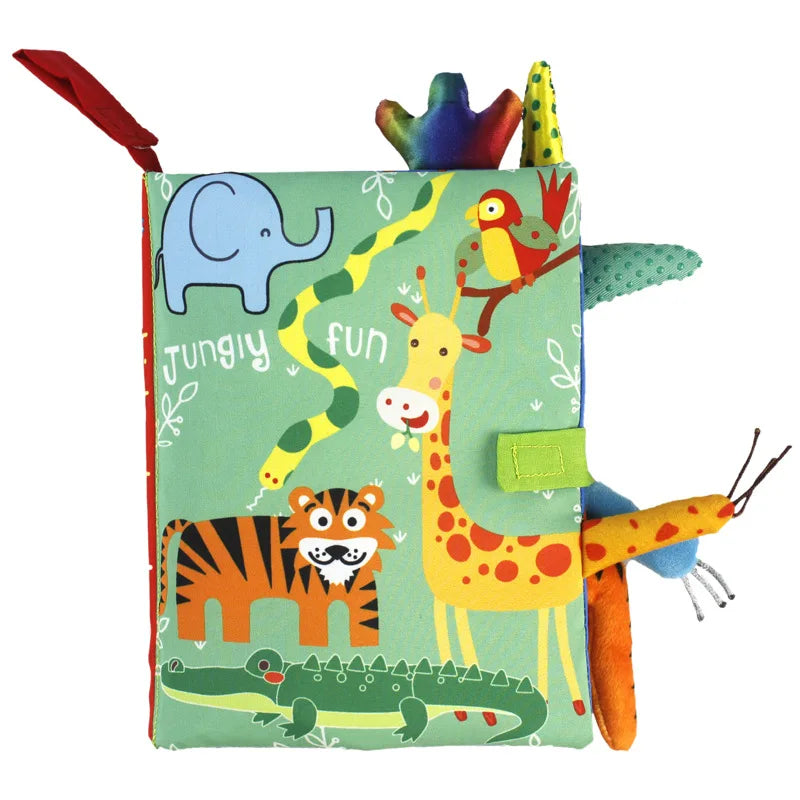 Livre en tissu éducatif pour bébés – Jouet d'apprentissage pour nourrissons de 0 à 36 mois, livre sensoriel d'éveil avec papier bruissant, hochet en queue, activité de puzzle interactive parent-enfant pour tout-petits